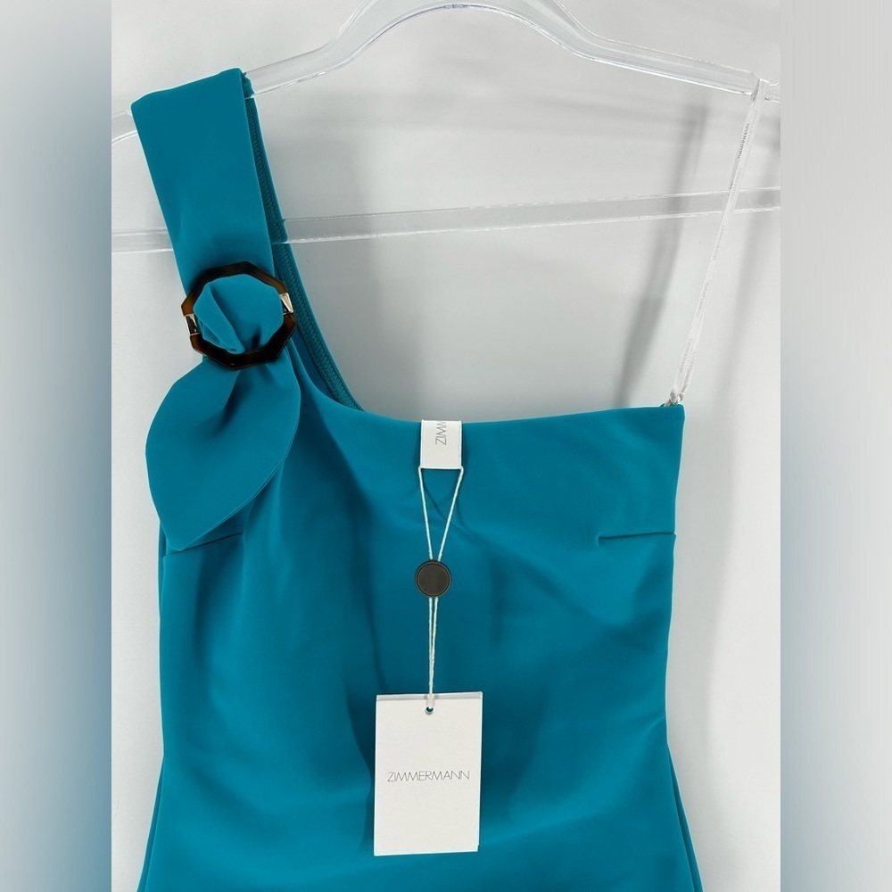 Zimmermann Nina Buckle One Piece Turquoise, Tortoise Shell, One Shoulder Sz 4 - Picture 2 of 10